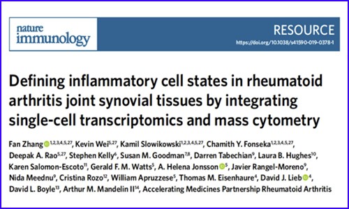 文獻(xiàn)解讀 | 單細(xì)胞轉(zhuǎn)錄組學(xué)分析類風(fēng)濕性關(guān)節(jié)炎關(guān)節(jié)滑膜組織中的炎癥細(xì)胞
