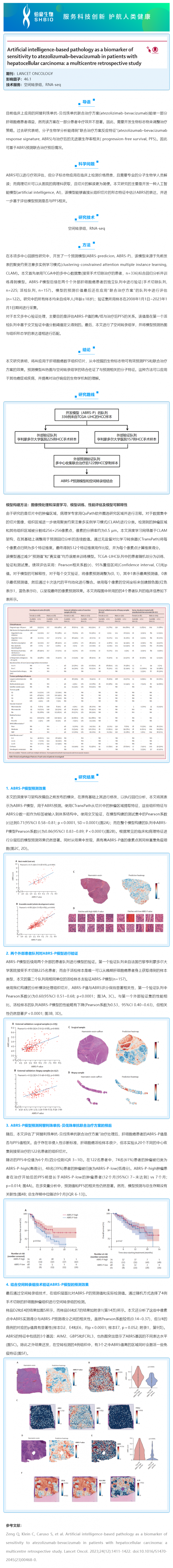 文獻解讀 _ 基于人工智能的病理學特征可作為標志物預測阿替利珠單抗 - 貝伐珠單抗治療肝癌的敏感性