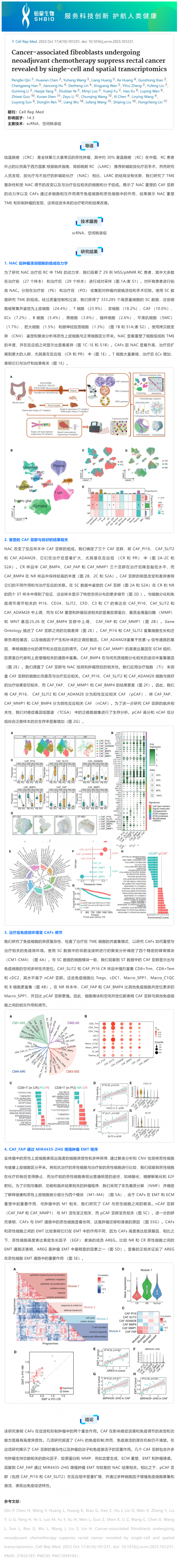 文獻解讀 _ 單細胞和空間轉錄組學揭示直腸癌新輔助化療癌癥相關成纖維細胞的抑制作用