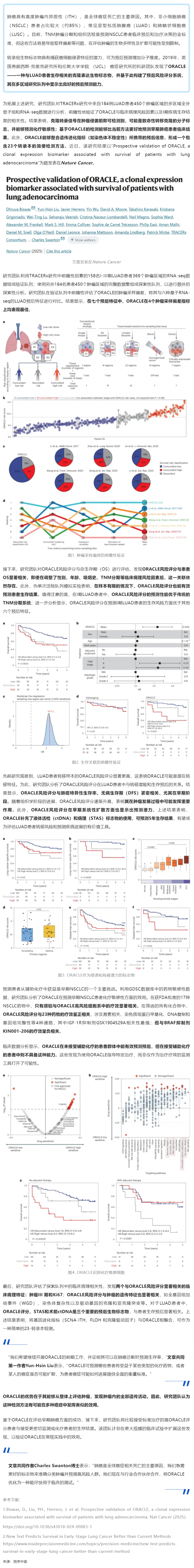 2025 年 01 月 23 日 Nat Cancer _ 超越傳統(tǒng)檢測方法！ORACLE 檢測可以更好地預(yù)測早期肺癌患者的臨床結(jié)果